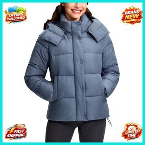 Quilted Puffer Jacket Full Zip Hooded Lightweight Insulated Winter Coat Casual